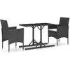 vidaXL Ensemble de salle à manger de jardin 3 pcs Noir
