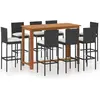 vidaXL Ensemble de bar de jardin avec coussins 9 pcs Noir
