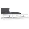 vidaXL Salon de jardin 3 pcs avec coussins Blanc Bois de pin massif