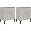 vidaXL Tables de chevet avec pieds en métal gris béton 40x30x50 cm 805842