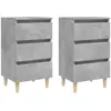 vidaXL Tables de chevet avec pieds en bois 2 pcs Gris béton 40x35x69cm