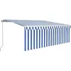 vidaXL Auvent manuel rétractable avec store et LED 4,5x3 m Bleu blanc