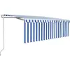 vidaXL Auvent automatique store capteur de vent LED 4,5x3 m Bleu blanc