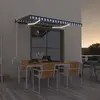 vidaXL Auvent automatique capteur de vent/LED 400x300 cm Bleu et blanc