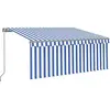 vidaXL Auvent rétractable manuel avec store LED 3,5x2,5m Bleu et blanc