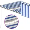 vidaXL Auvent manuel rétractable avec store et LED 4x3 m Bleu et blanc