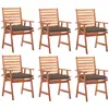 vidaXL Chaises à dîner d'extérieur 6 pcs avec coussins Acacia massif