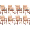 vidaXL Chaises à dîner d'extérieur 8 pcs avec coussins Acacia massif