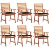 vidaXL Chaises à manger d'extérieur lot de 6 et coussins Acacia massif