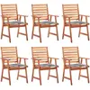 vidaXL Chaises à manger d'extérieur lot de 6 et coussins Acacia massif