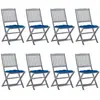vidaXL Chaises pliables d'extérieur 8 pcs avec coussins Bois d'acacia