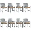 vidaXL Chaises de jardin et coussins lot de 8 Bois acacia solide Gris