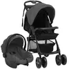 vidaXL Poussette pour bébé 3-en-1 Gris foncé et noir Acier