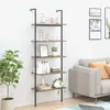 vidaXL Étagère inclinée à 5 niveaux Marron foncé et noir 64x35x185 cm