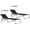 vidaXL Chaises longues pliables et toit 2 pcs Aluminium textilène Noir