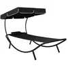 vidaXL Lit de repos d'extérieur avec auvent et oreiller Noir