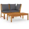 vidaXL Salon de jardin 3pcs et coussin gris foncé Bois d'acacia solide