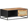 vidaXL Table basse 90x50x35cm Bois de manguier brut et canne naturelle