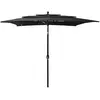 vidaXL Parasol à 3 niveaux avec mât en aluminium Noir 2,5x2,5 m