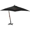 vidaXL Parasol suspendu avec mât Noir 3x3 m Bois de sapin massif