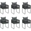 vidaXL Chaises d'extérieur lot de 6 avec oreillers Résine tressée Noir