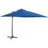 vidaXL Vidaxl Parasol Déporté Avec Mât Et Lumières Led Bleu Azuré 250 Cm