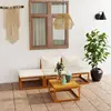 vidaXL Salon de jardin 4 pcs avec coussin Crème Bois d'acacia solide