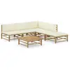 vidaXL Salon de jardin 6 pcs avec coussins blanc crème Bambou