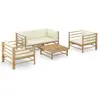 vidaXL Salon de jardin 5 pcs avec coussins blanc crème Bambou