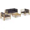 vidaXL Salon de jardin 5 pcs avec coussins gris foncé Bambou