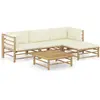 vidaXL Salon de jardin 5 pcs avec coussins blanc crème Bambou