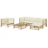 vidaXL Salon de jardin 6 pcs avec coussins blanc crème Bambou