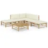 vidaXL Salon de jardin 6 pcs avec coussins blanc crème bambou