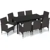 vidaXL Meubles à dîner de jardin et coussins 9 pcs Poly rotin Marron