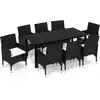 vidaXL Mobilier à dîner de jardin et coussins 9pcs Résine tressée Noir