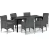 vidaXL Mobilier à dîner de jardin et coussins 7pcs Résine tressée Gris