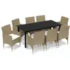 vidaXL Meubles à dîner de jardin et coussins 9 pcs Poly rotin Beige