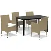 vidaXL Meubles à dîner de jardin et coussins 5 pcs Poly rotin Beige