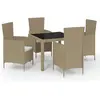 vidaXL Mobilier à dîner de jardin 5 pcs coussins Résine tressée Beige