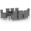 vidaXL Mobilier à dîner de jardin 9pcs et coussins Résine tressée Gris
