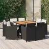 vidaXL Mobilier à dîner de jardin et coussins 9pcs Résine tressée Noir
