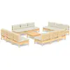 vidaXL Salon de jardin 13 pcs avec coussins crème bois de pin