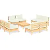 vidaXL Salon de jardin 9 pcs avec coussins crème bois de pin