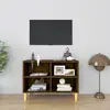 vidaXL Meuble TV avec pieds en bois massif Chêne fumé 69,5x30x50 cm