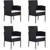 vidaXL Chaises de jardin coussins blanc crème 4pcs noir résine tressée
