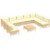 vidaXL Salon de jardin 10 pcs avec coussins crème Bois de pin massif