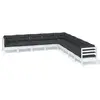 Salon de jardin 9 pcs avec coussins blanc bois de pin solide Vidaxl Blanc