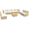 vidaXL Salon de jardin 9 pcs avec coussins crème bois de pin massif