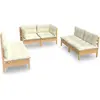 vidaXL Salon de jardin 6 pcs avec coussins crème Bois de pin massif