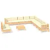 vidaXL Salon de jardin 12 pcs avec coussins crème Bois de pin massif